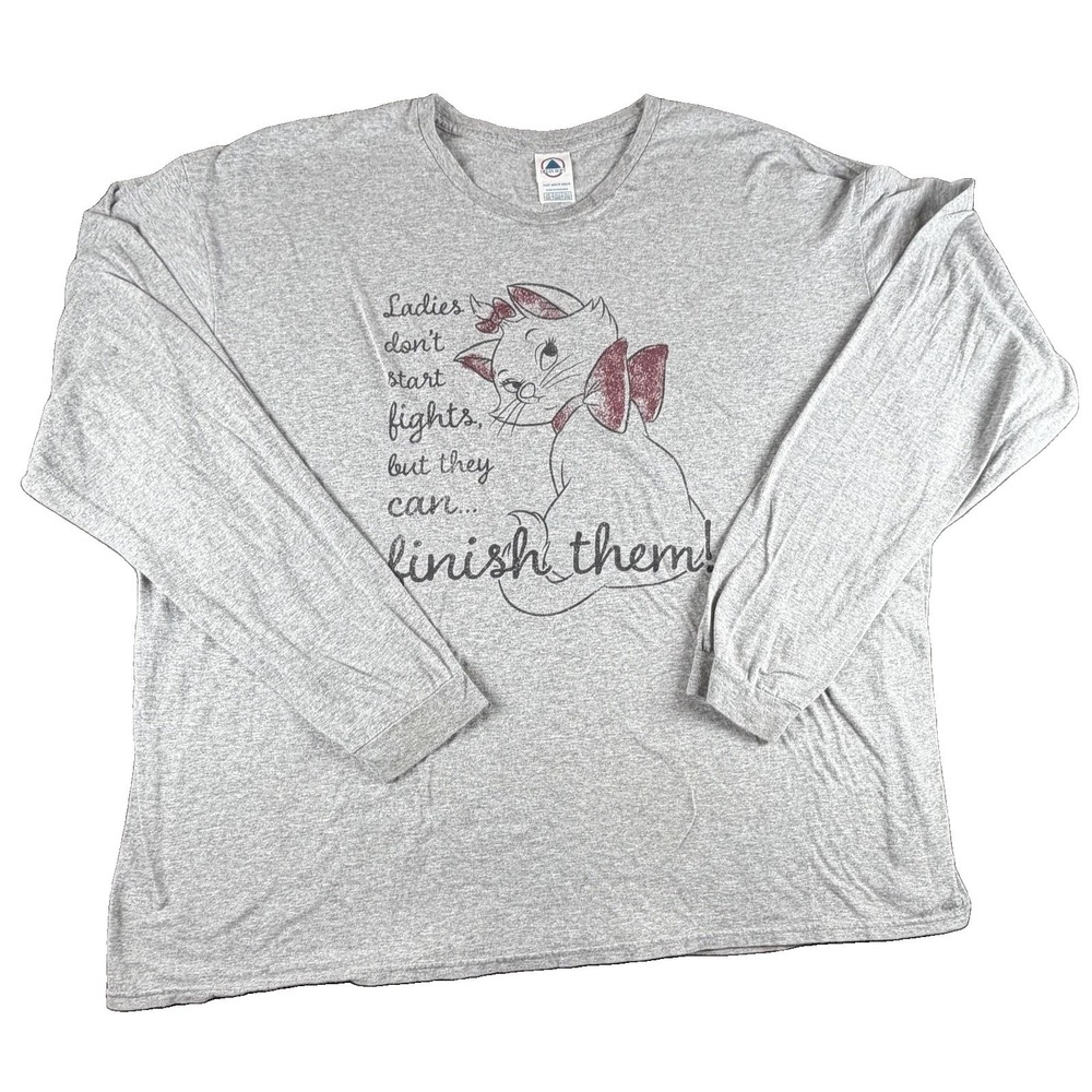 Delta Soft Shirt Mens 3XL Gray Marie Aristocats Graphic Long Sleeve Tee